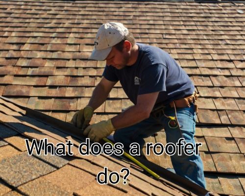 Roofer nails down new roofing sheets.